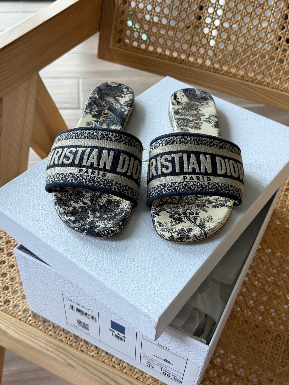 Dior Black and Cream Toile Logo Slide Sandals